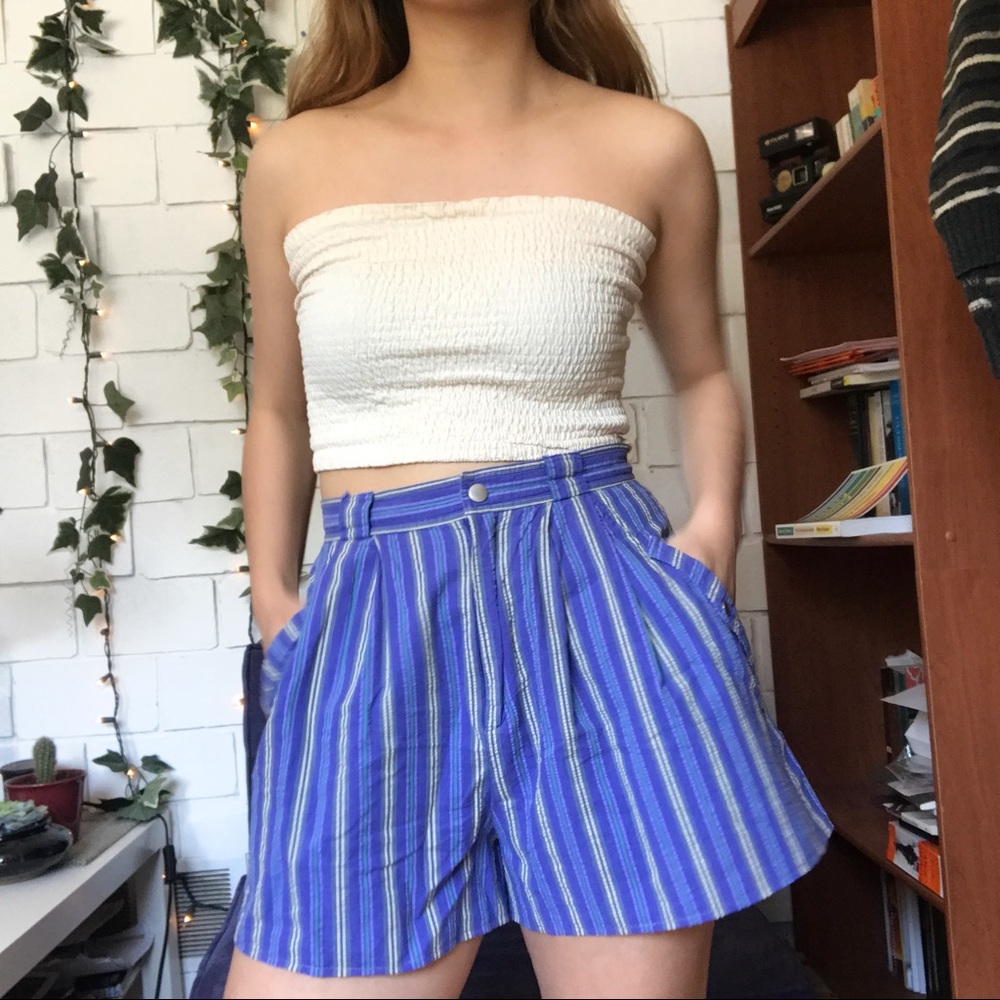 vintage striped high waisted cotton shorts - Picture 1 of 6